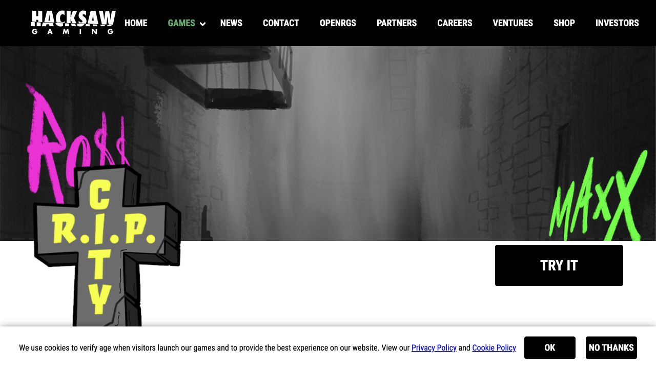 Official Hacksaw Gaming product page — game artwork and introduction, not a Dukat account session.