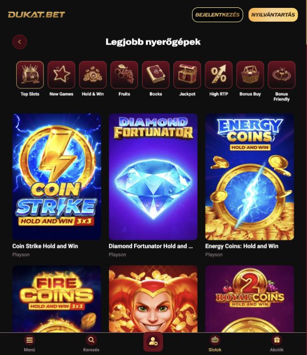Dukat.bet interface · Dukat.bet public interface · Hungarian version · screenshot, not a player-account test.
